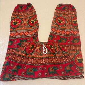 Vibrant Elephant Print Wide Leg Pants